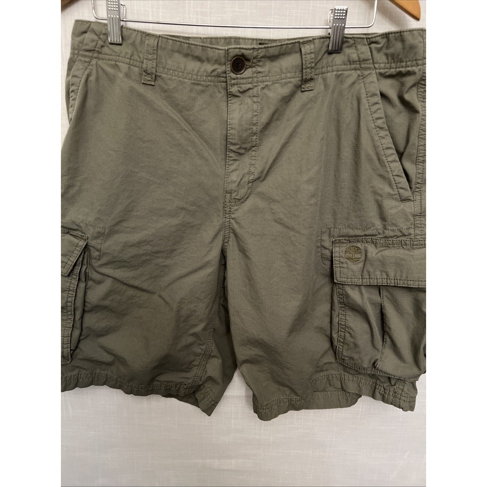Timberland Men's Cargo Shorts Olive Green Size 35 Outdoor Hiking Utility Cotton